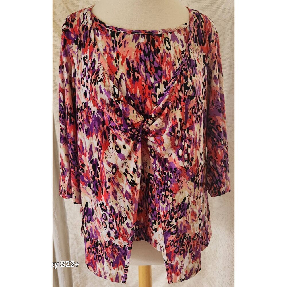 F96 Just My Size purple and Orange knotted front blouse, Fall Colors
